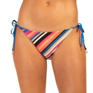Trina Turk Lux Piqué Tie Side Pant Bikini Bottom Blue Gold Pink